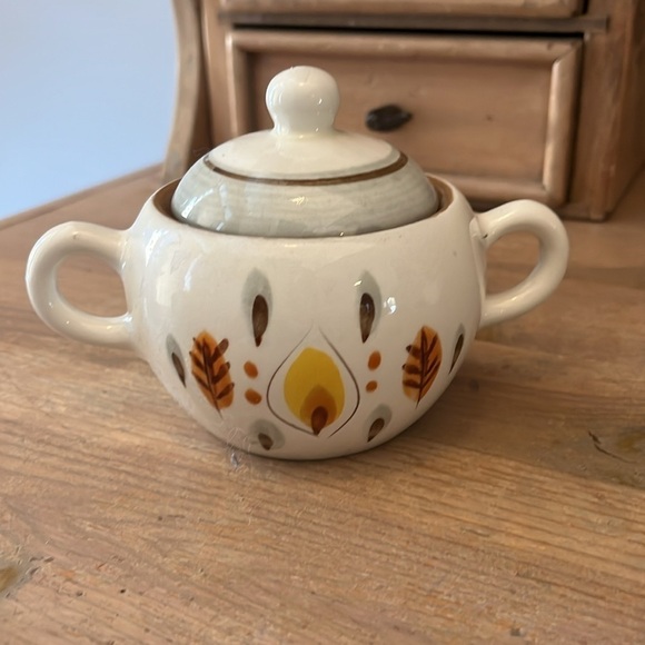 Vintage Stangl Pottery Amber Glo Lidded Sugar Bowl Creamer 1950’s USA Hand Paint - Picture 10 of 10